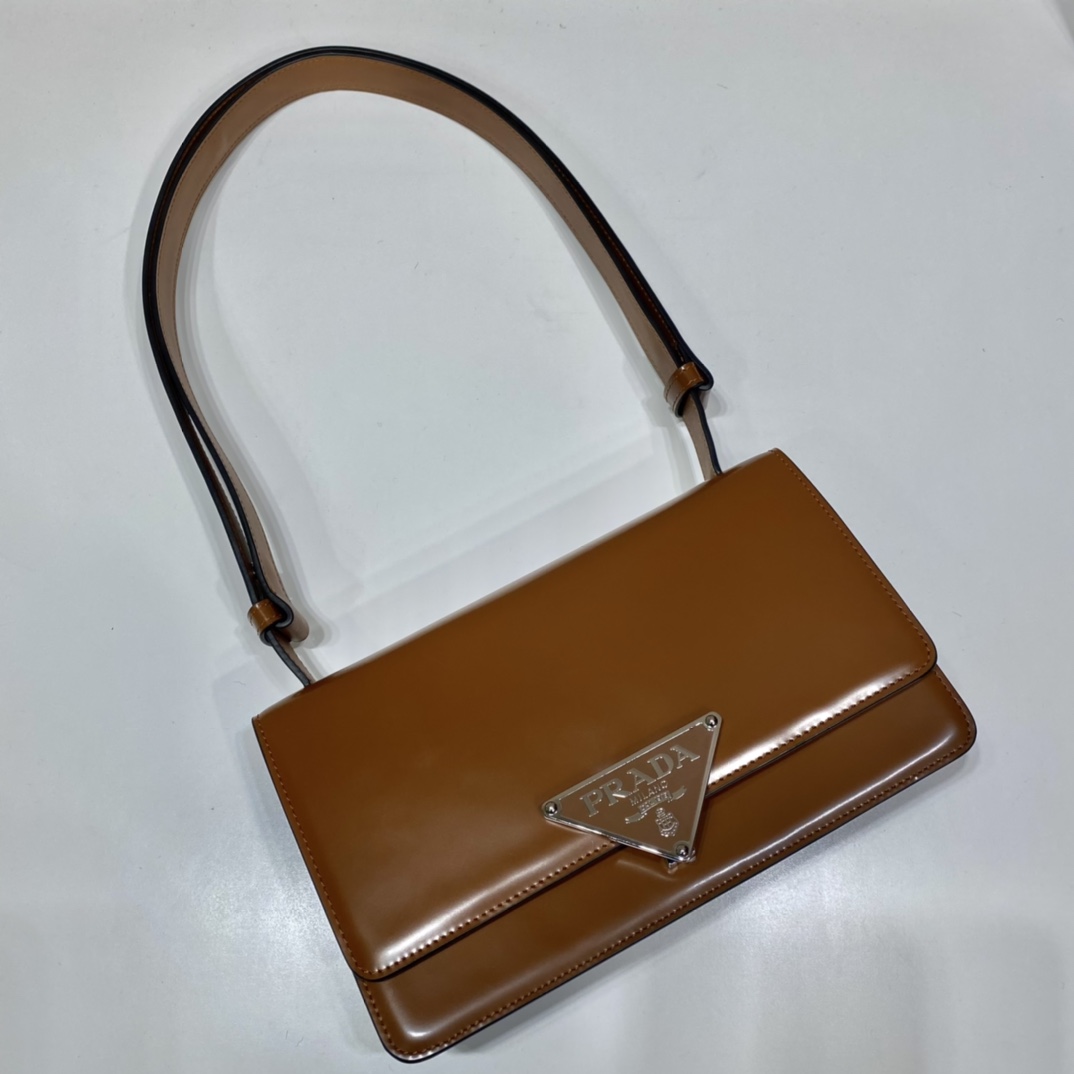 Prada Leather Bag Shoulder Bag Handbag Brown 1BD321